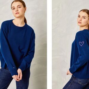 Cartolina Nantucket 100% Cashmere Navy Heart Embroidered Caden Soft Sweater XS